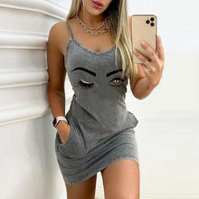 Load image into Gallery viewer, Sexy Mini Dress for Women Sleeveless O Neck Print Dresses Bodycon Slim - Sophornlilly