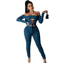 Load image into Gallery viewer, Sexy Nightclub Wear Women Solid Slash Neck Denim Jumpsuits - Sophornlilly