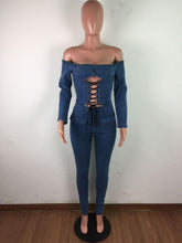 Load image into Gallery viewer, Sexy Nightclub Wear Women Solid Slash Neck Denim Jumpsuits - Sophornlilly