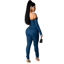 Load image into Gallery viewer, Sexy Nightclub Wear Women Solid Slash Neck Denim Jumpsuits - Sophornlilly
