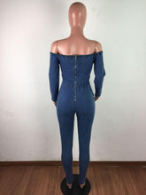 Load image into Gallery viewer, Sexy Nightclub Wear Women Solid Slash Neck Denim Jumpsuits - Sophornlilly