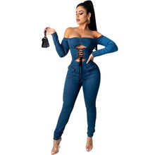 Load image into Gallery viewer, Sexy Nightclub Wear Women Solid Slash Neck Denim Jumpsuits - Sophornlilly