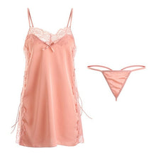 Load image into Gallery viewer, Sexy Nightdress Deep V Lace Sleepwear Women Lingerie Silk Satin