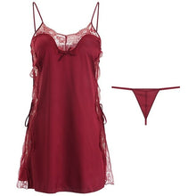 Load image into Gallery viewer, Sexy Nightdress Deep V Lace Sleepwear Women Lingerie Silk Satin