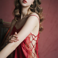 Load image into Gallery viewer, Sexy Nightdress Deep V Lace Sleepwear Women Lingerie Silk Satin