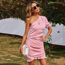 Load image into Gallery viewer, Sexy Pink One Shoulder Bodycon Asymmetrical Dress Women Summer Slim - Sophornlilly