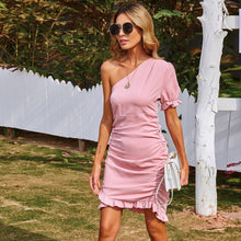 Load image into Gallery viewer, Sexy Pink One Shoulder Bodycon Asymmetrical Dress Women Summer Slim - Sophornlilly