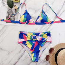 Load image into Gallery viewer, Sexy Print Belt Female Swimsuit High Waist Bikini Women Swimwear Push - Sophornlilly