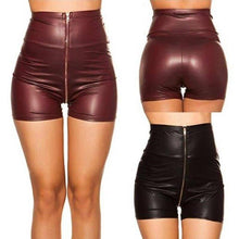 Load image into Gallery viewer, Sexy Pu Leather Shorts Women Zipper Red Black High Waist Shorts Sexy - Sophornlilly
