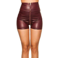 Load image into Gallery viewer, Sexy Pu Leather Shorts Women Zipper Red Black High Waist Shorts Sexy - Sophornlilly