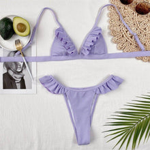 Load image into Gallery viewer, Sexy Ruffled Purple Bikini Women Swimwear Female Swimsuit Push Up - Sophornlilly