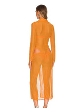 Load image into Gallery viewer, Sexy See through Beach Dress Single breasted Long sleeved High Slit
