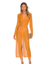 Load image into Gallery viewer, Sexy See through Beach Dress Single breasted Long sleeved High Slit