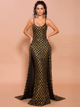 Load image into Gallery viewer, Sexy Sequined Mermaid Evening Dresses V Neck Sleeveless Muslim Open