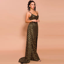 Load image into Gallery viewer, Sexy Sequined Mermaid Evening Dresses V Neck Sleeveless Muslim Open