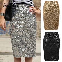 Load image into Gallery viewer, Sexy Shiny Sequin Skirt Women High Waist Glitter Gold Silver Stretchy