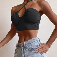 Load image into Gallery viewer, Sexy Solid Lace Up Bow Halter Ruched Crop Top Fashion Sleeveless