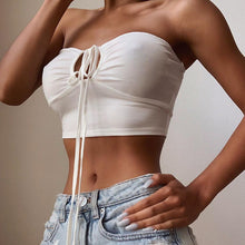 Load image into Gallery viewer, Sexy Solid Lace Up Bow Halter Ruched Crop Top Fashion Sleeveless