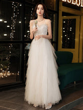 Load image into Gallery viewer, Sexy Spaghetti Straps Tiered White Evening Dresses Ruched Beads Female