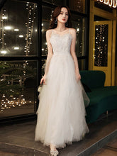 Load image into Gallery viewer, Sexy Spaghetti Straps Tiered White Evening Dresses Ruched Beads Female