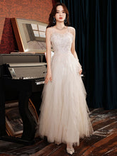 Load image into Gallery viewer, Sexy Spaghetti Straps Tiered White Evening Dresses Ruched Beads Female