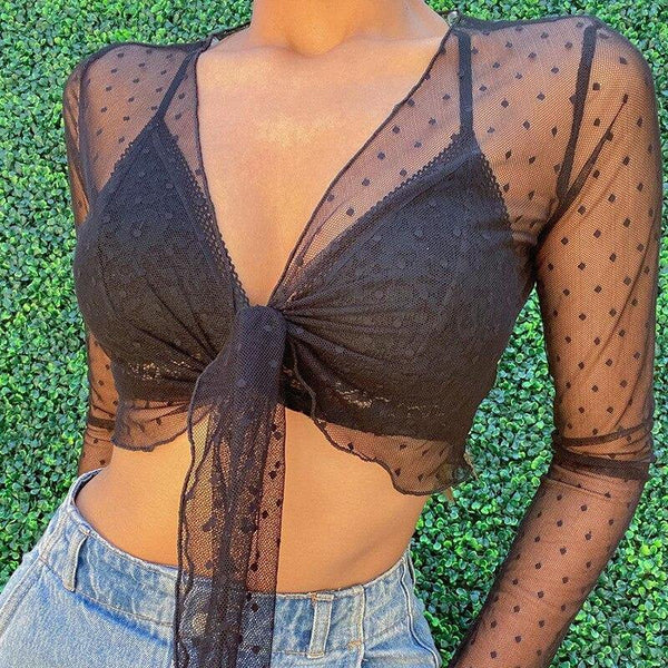 Sexy Swimwear Mesh Sheer Tops Blouse Sexy V neck Womens Transparent - Sophornlilly