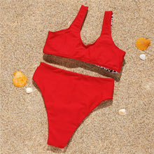 Load image into Gallery viewer, Sexy V Neck Female Swimsuit High Waist Bikini Women Swimwear Two - Sophornlilly