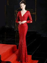 Load image into Gallery viewer, Sexy V Neck Mermaid Evening Dress Long Formal Prom Party Gown Full