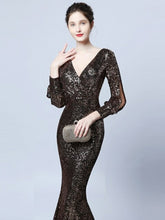 Load image into Gallery viewer, Sexy V Neck Mermaid Evening Dress Long Formal Prom Party Gown Full