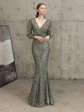 Load image into Gallery viewer, Sexy V Neck Mermaid Evening Dress Long Formal Prom Party Gown Full