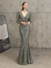 Load image into Gallery viewer, Sexy V Neck Mermaid Evening Dress Long Formal Prom Party Gown Full