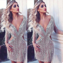 Load image into Gallery viewer, Sexy V Neck Prom Dresses Bling Sequin Beads Mermaid Illusion Lace