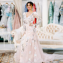 Load image into Gallery viewer, Sexy V Neck Tulle Moroccan Caftan Evening Dresses Feather Sequin