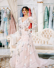 Load image into Gallery viewer, Sexy V Neck Tulle Moroccan Caftan Evening Dresses Feather Sequin