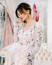 Load image into Gallery viewer, Sexy V Neck Tulle Moroccan Caftan Evening Dresses Feather Sequin
