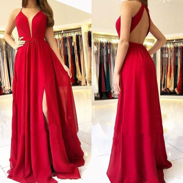 Sexy V neck Evening dress  Sleeveless Elegant Floor length long