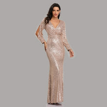 Load image into Gallery viewer, Sexy V neck Mermaid Evening Dress Long Formal Prom Party Gown Full