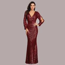 Load image into Gallery viewer, Sexy V neck Mermaid Evening Dress Long Formal Prom Party Gown Full