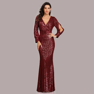 Sexy V neck Mermaid Evening Dress Long Formal Prom Party Gown Full