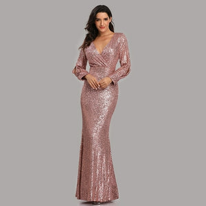 Sexy V neck Mermaid Evening Dress Long Formal Prom Party Gown Full