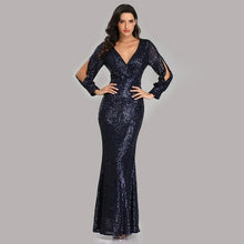 Load image into Gallery viewer, Sexy V neck Mermaid Evening Dress Long Formal Prom Party Gown Full