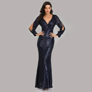 Sexy V neck Mermaid Evening Dress Long Formal Prom Party Gown Full