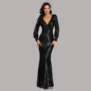 Sexy V neck Mermaid Evening Dress Long Formal Prom Party Gown Full