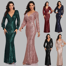 Load image into Gallery viewer, Sexy V neck Mermaid Evening Dress Long Formal Prom Party Gown Full