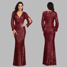 Load image into Gallery viewer, Sexy V neck Mermaid Evening Dress Long Formal Prom Party Gown Full