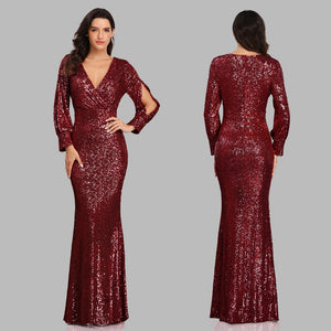 Sexy V neck Mermaid Evening Dress Long Formal Prom Party Gown Full