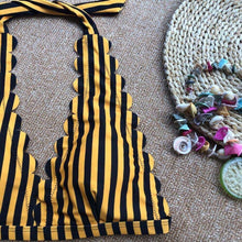 Load image into Gallery viewer, Sexy Wave Halter Black Yellow Striped Bikini Women Swimwear Female - Sophornlilly