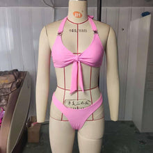 Load image into Gallery viewer, Sexy Women Bikini Swimsuit Pink Push Up Swimwear Halter Bandage - Sophornlilly
