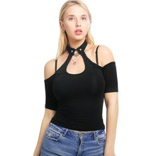 Load image into Gallery viewer, Sexy Women Crop Tops Hollow Out Buckle Long Sleeve Female Bodycon Tops