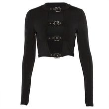 Load image into Gallery viewer, Sexy Women Crop Tops Hollow Out Buckle Long Sleeve Female Bodycon Tops